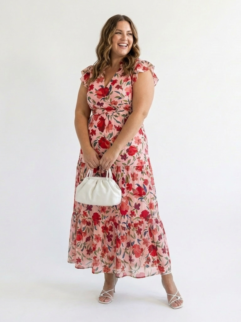 Lila - Floral V-Neck Tiered Midi Dress