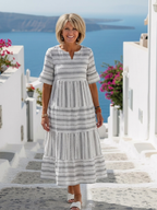 Parisa | Short Sleeve Striped Tiered Midi Dress