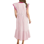 BLYTHE™ – Striped Ruffle Cap Sleeve Midi Dress