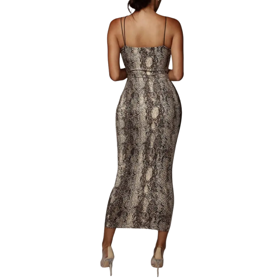 VIXENNE™ – Leopard Print Backless Bodycon Midi Dress