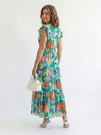 Lila - Floral V-Neck Tiered Midi Dress