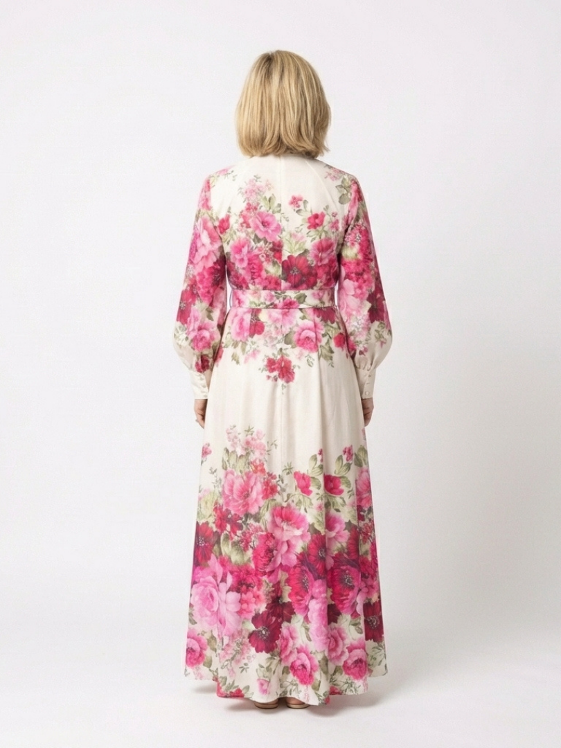 Kennedy - Long Sleeve Floral Belted Maxi Dress