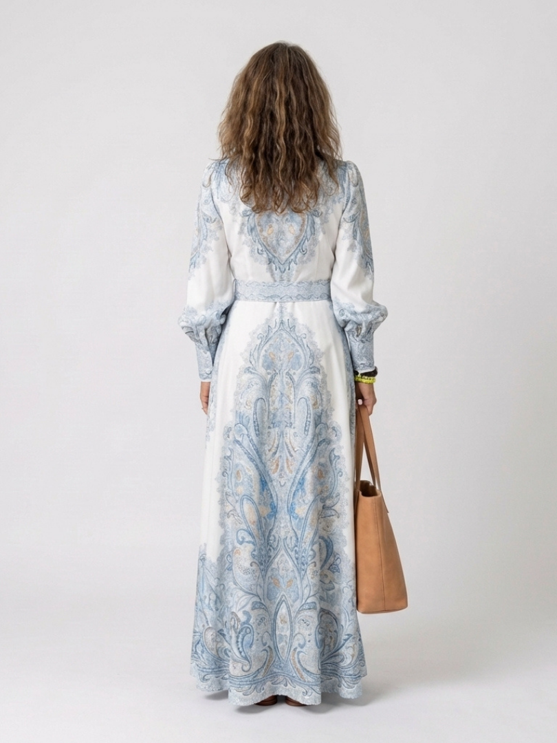 Sierra - High Neck Printed Long Sleeve Maxi Dress