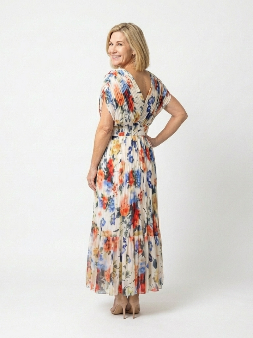 Savannah - Short Sleeve Pleated Floral Midi Dress