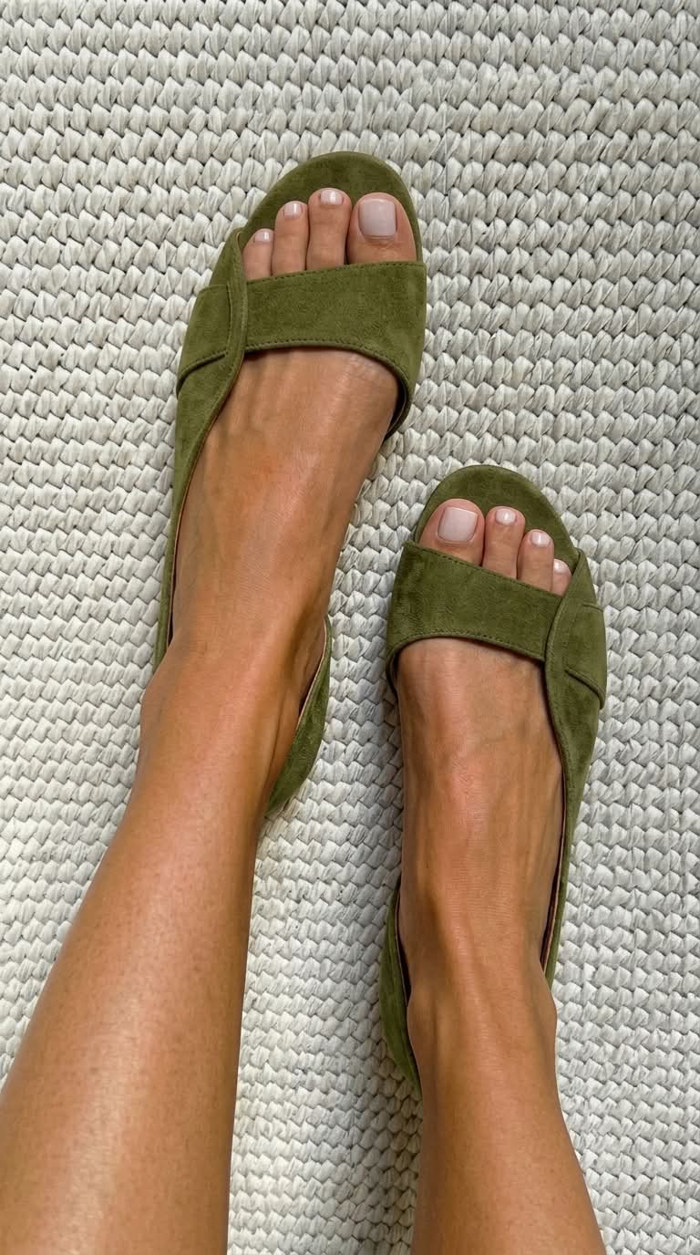 Open-toe, low-heel, casual suede sandals