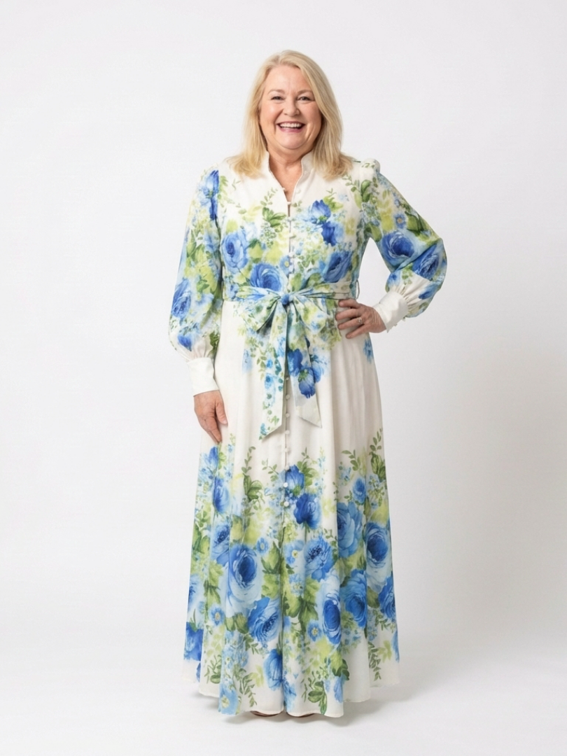 Harper - Long Sleeve Floral Button Front Maxi Dress
