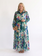 Carolina - Long Sleeve Printed Belted Maxi Dress