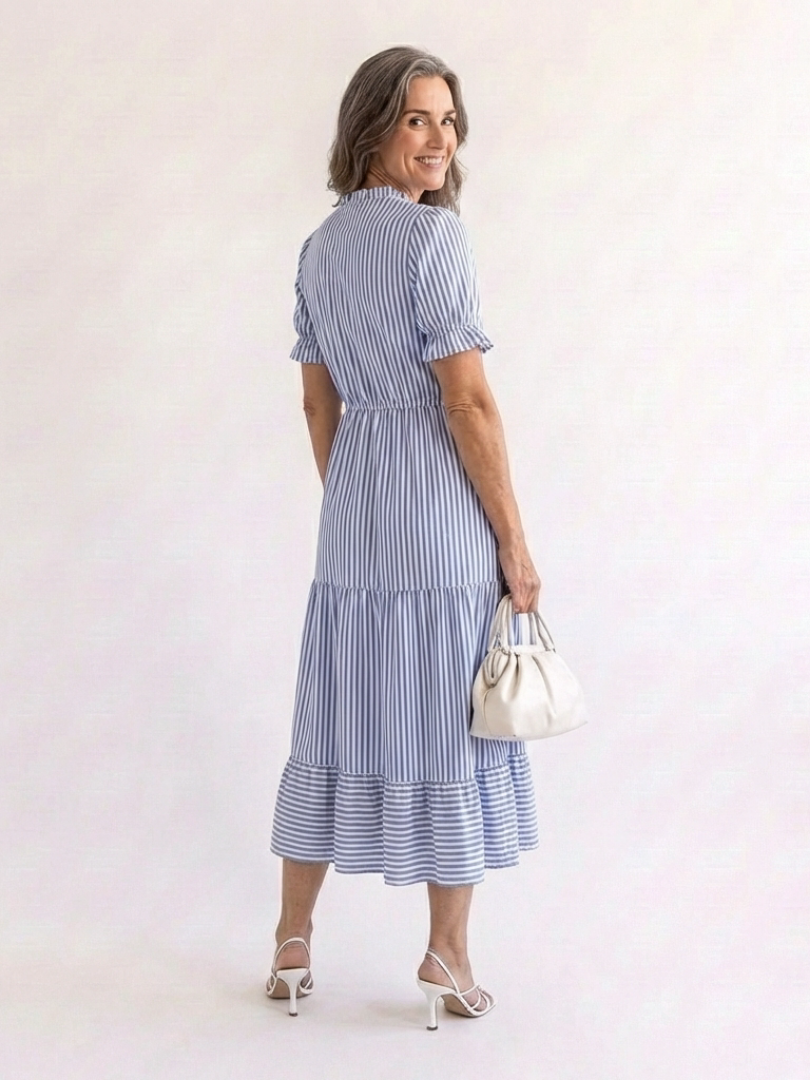 Dakota - Short Sleeve Striped Tiered Midi Dress