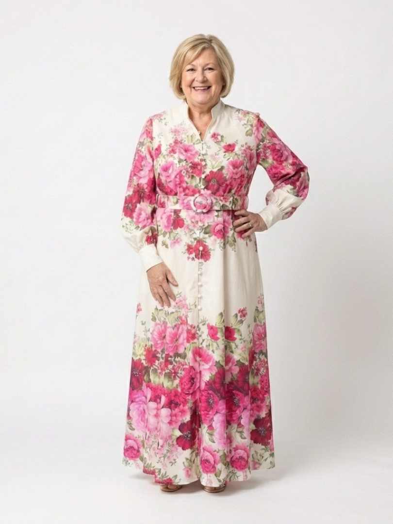 Kennedy - Long Sleeve Floral Belted Maxi Dress