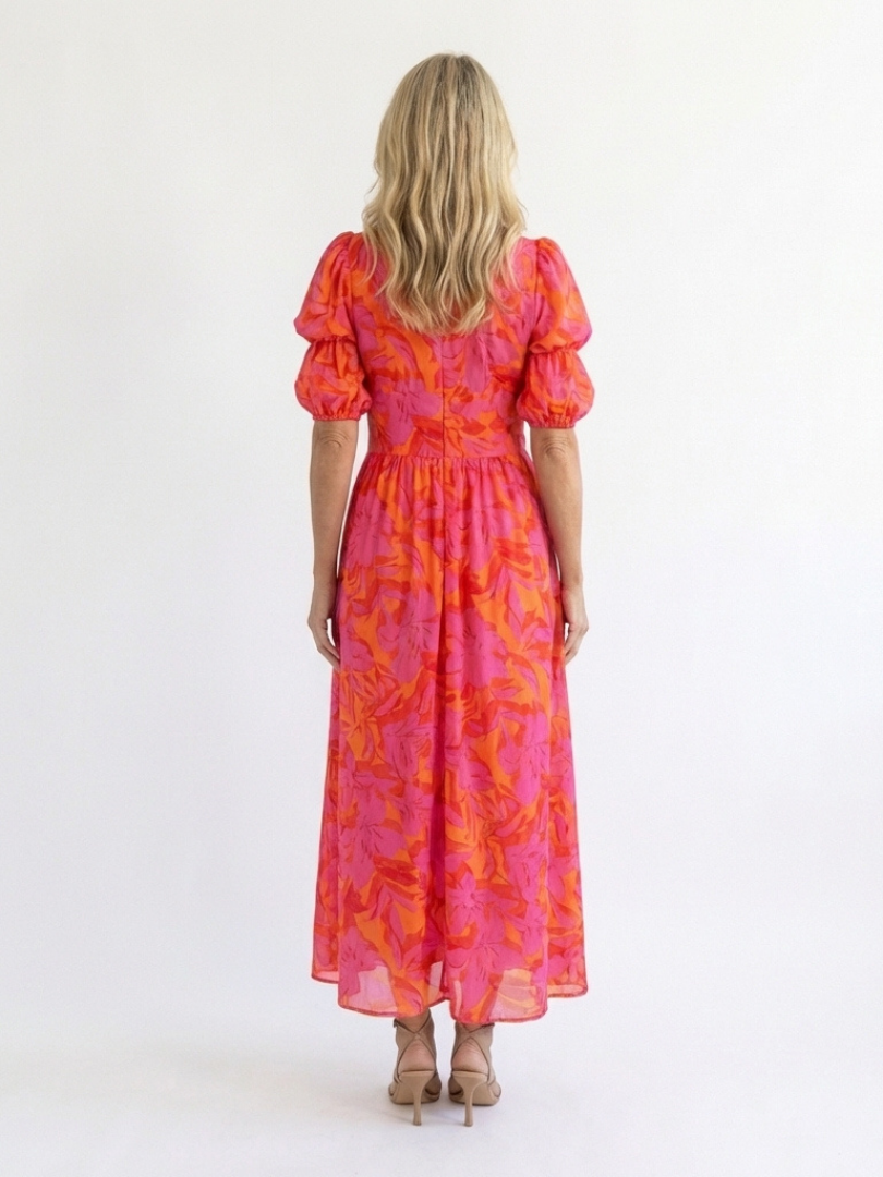 Willow - Floral V Neck Puff Sleeve Midi Dress