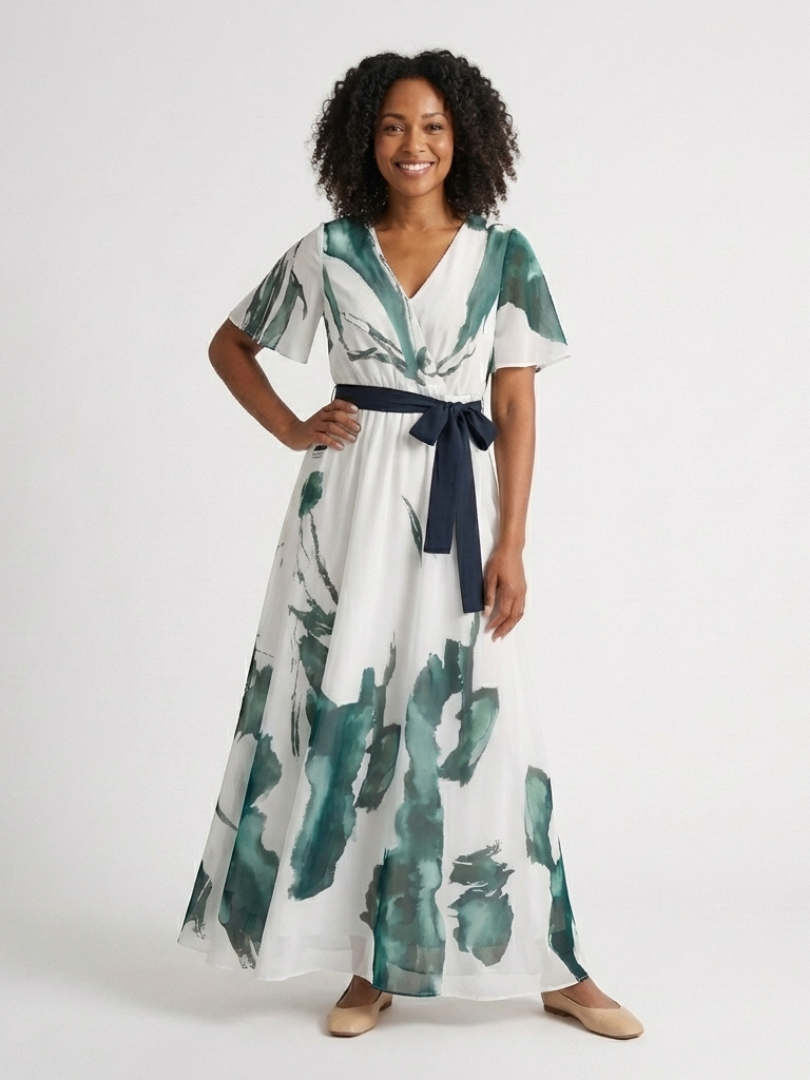 Madison - Flutter Sleeve Belted Maxi Dress