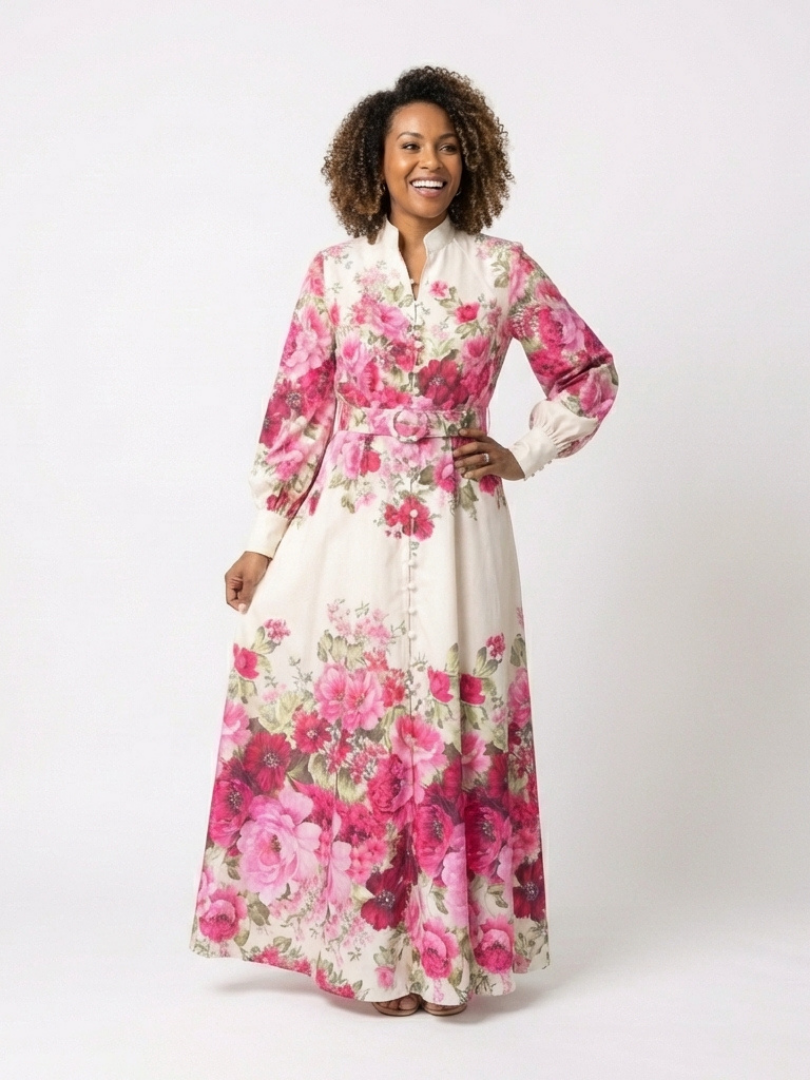 Kennedy - Long Sleeve Floral Belted Maxi Dress