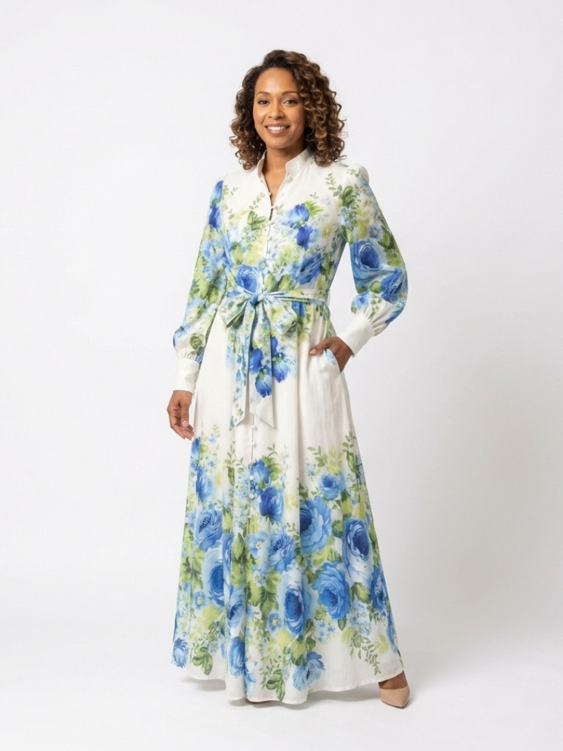 Harper - Long Sleeve Floral Button Front Maxi Dress