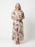 Savannah - Short Sleeve Pleated Floral Midi Dress