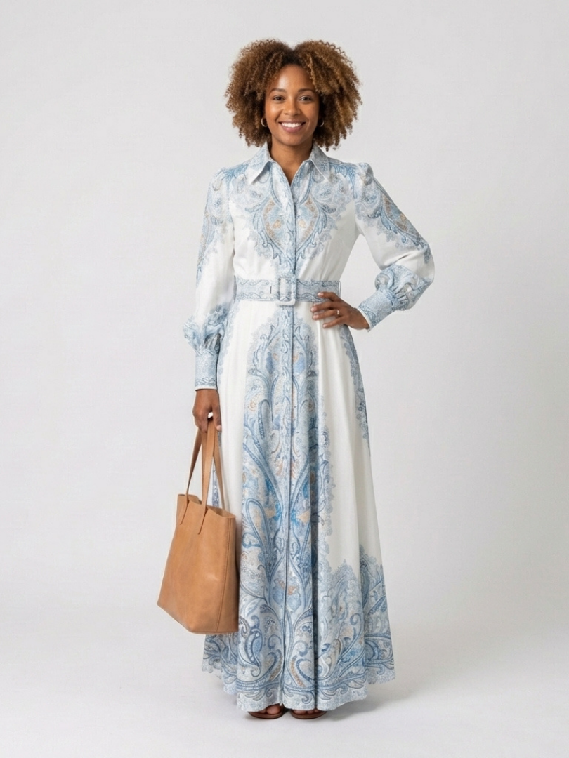 Sierra - High Neck Printed Long Sleeve Maxi Dress