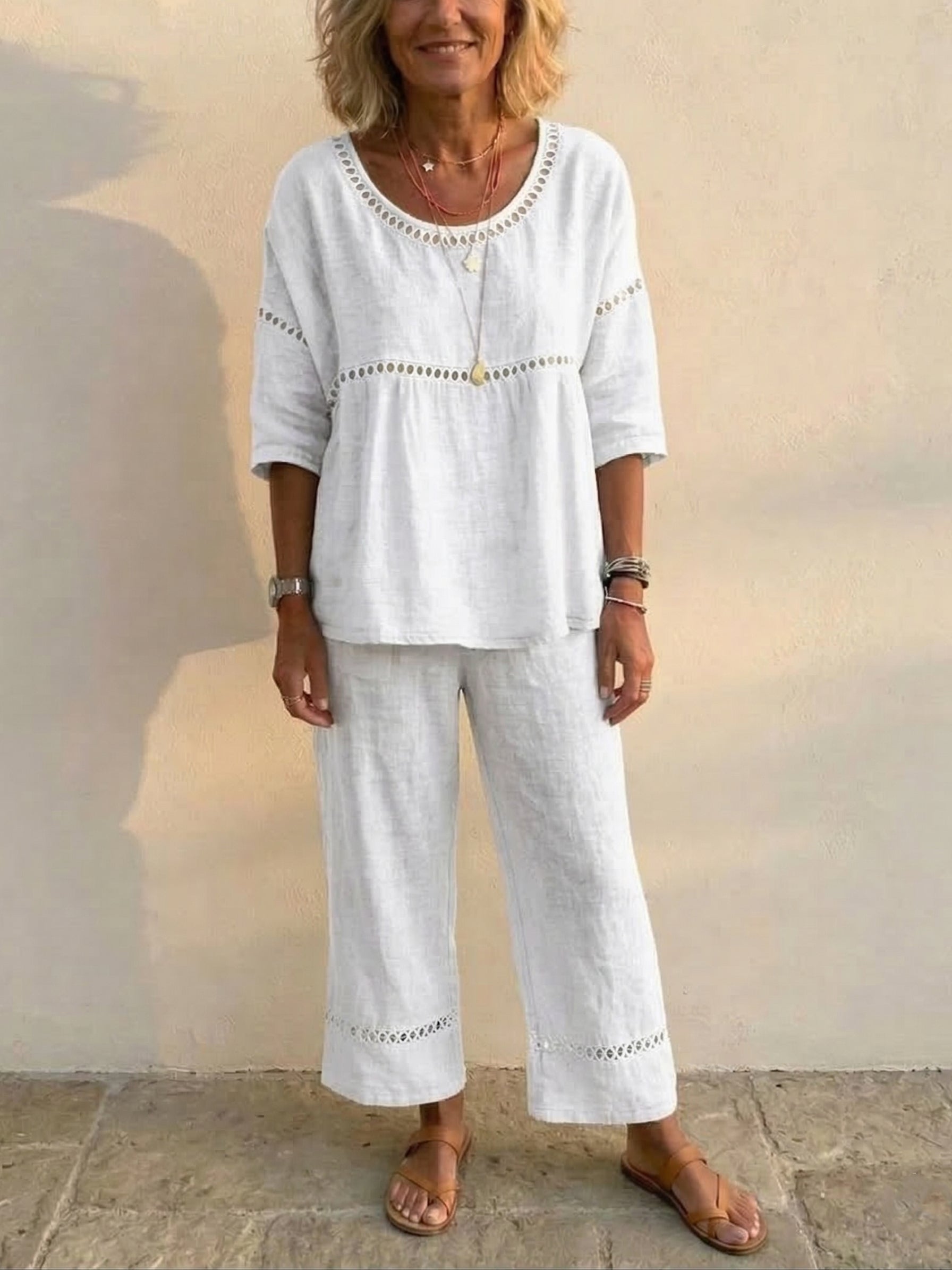 Vintage Casual Women's Linen Set with Loose Fit, Comprising Two Pieces