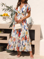 Savannah - Short Sleeve Pleated Floral Midi Dress