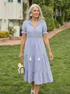 Dakota - Short Sleeve Striped Tiered Midi Dress