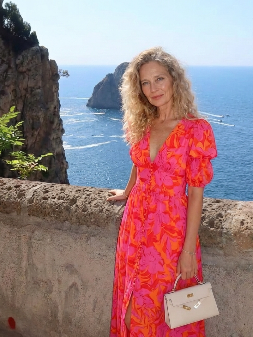 Willow - Floral V Neck Puff Sleeve Midi Dress