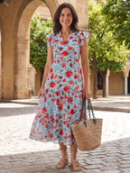 Lila - Floral V-Neck Tiered Midi Dress