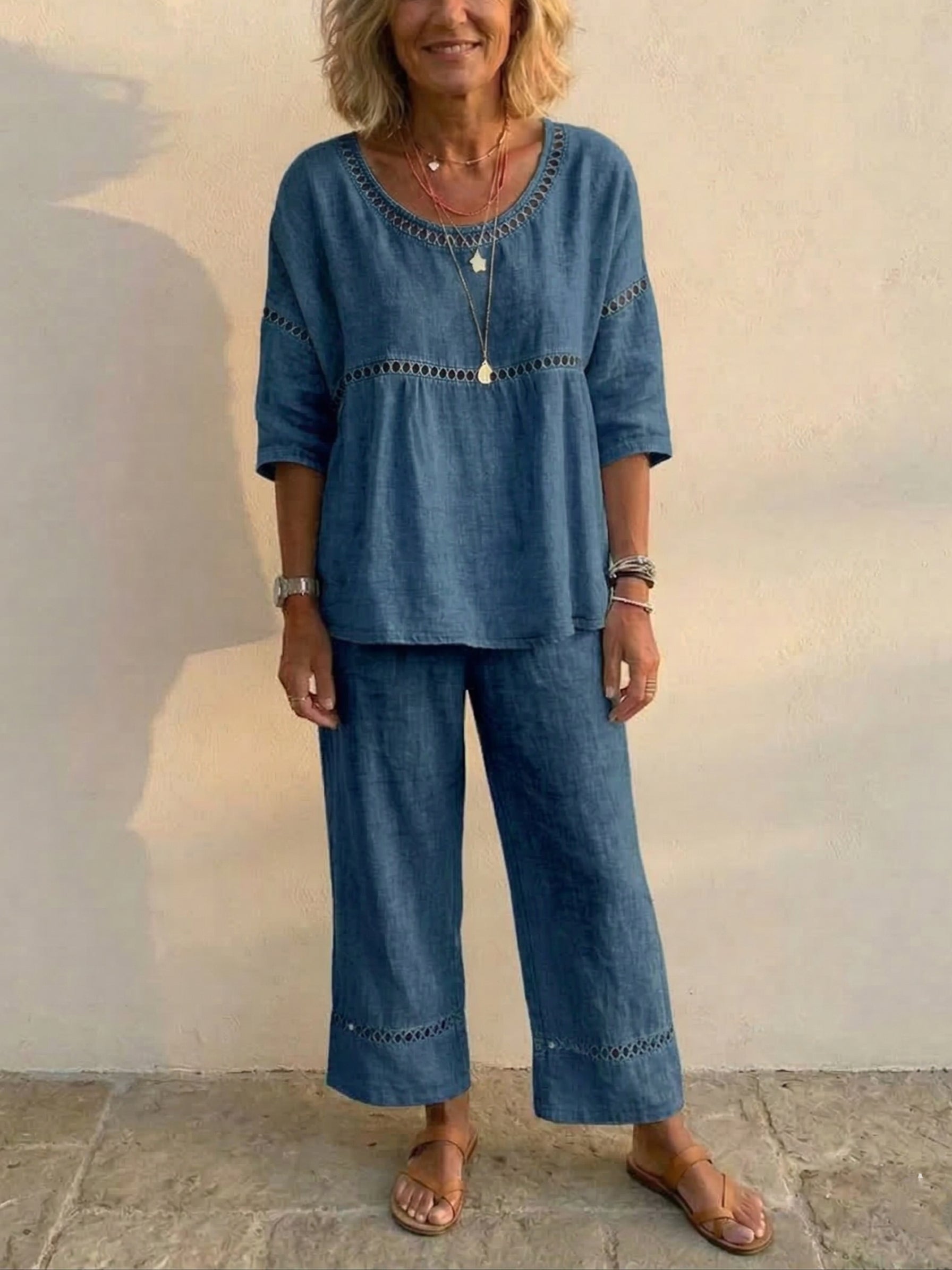 Vintage Casual Women's Linen Set with Loose Fit, Comprising Two Pieces