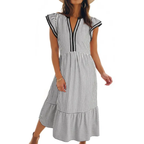 BLYTHE™ – Striped Ruffle Cap Sleeve Midi Dress