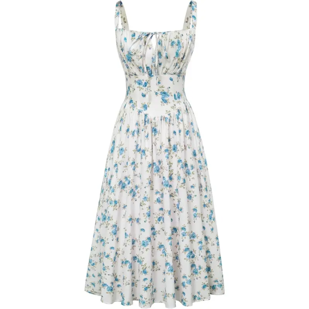 MAREN™ – Floral Print Tie-Waist Midi Dress