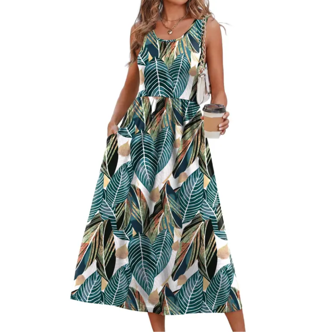 TEMPERANCE™ – Boho Halter Neck Flowy Midi Dress