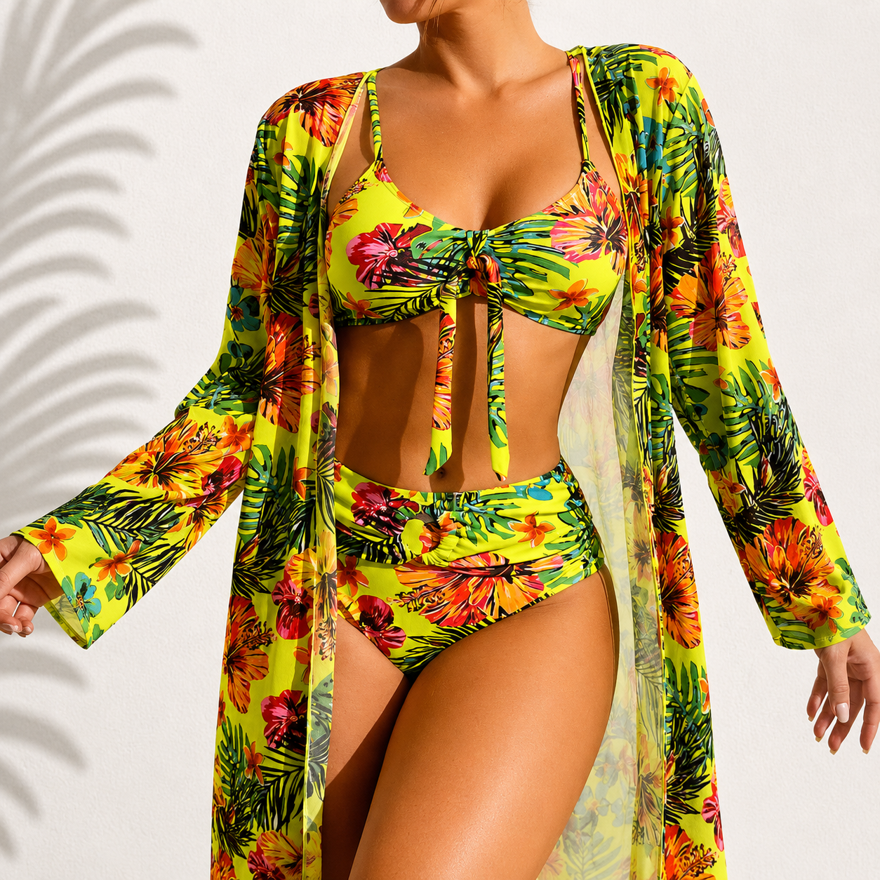 Marie | Elegant Tropical 3-Piece Bikini