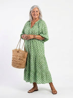Apolline - Three Quarter Sleeve V Neck Patterned Midi Dress