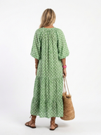 Apolline - Three Quarter Sleeve V Neck Patterned Midi Dress
