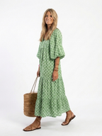 Apolline - Three Quarter Sleeve V Neck Patterned Midi Dress