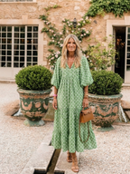 Apolline - Three Quarter Sleeve V Neck Patterned Midi Dress