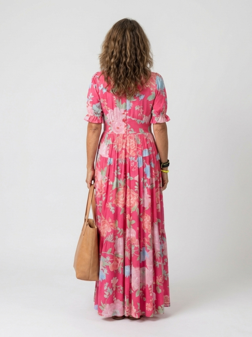 Ione - Short Sleeve V Neck Floral Midi Dress