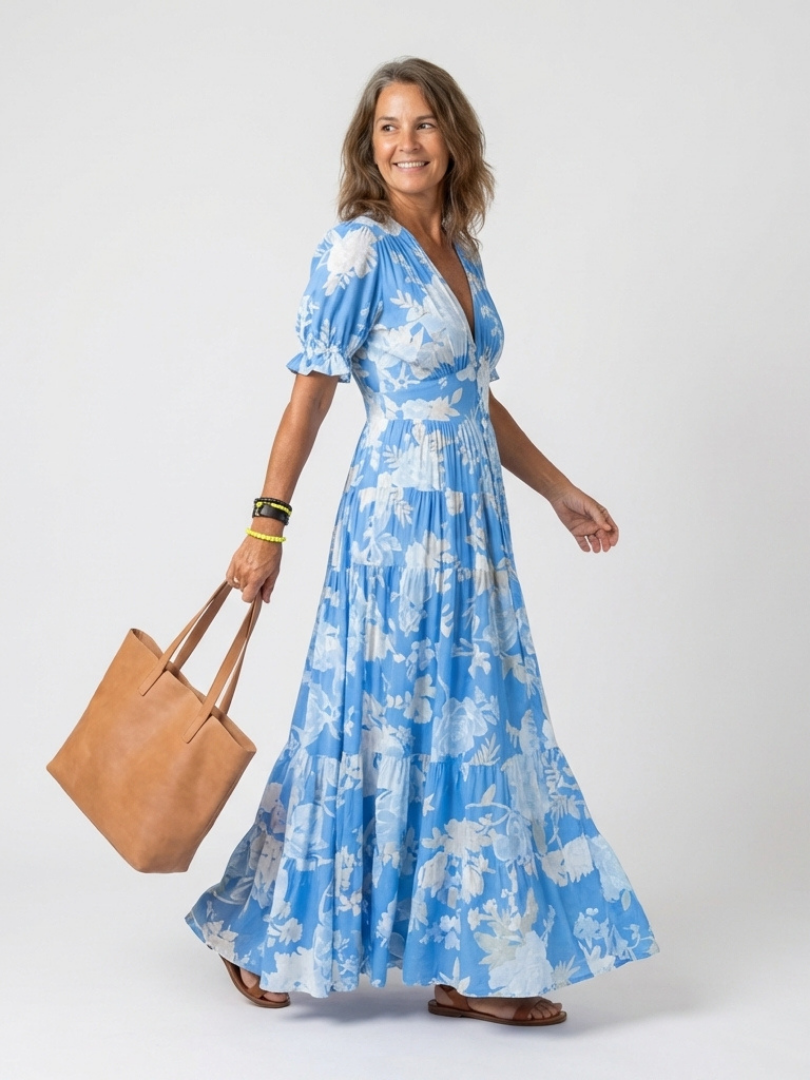 Ione | Sleeveless floral midi dress with V-neck