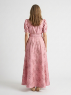 Xanthea - Short Sleeve Belted Floral Textured Maxi Shirt Dress