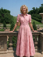 Xanthea - Short Sleeve Belted Floral Textured Maxi Shirt Dress