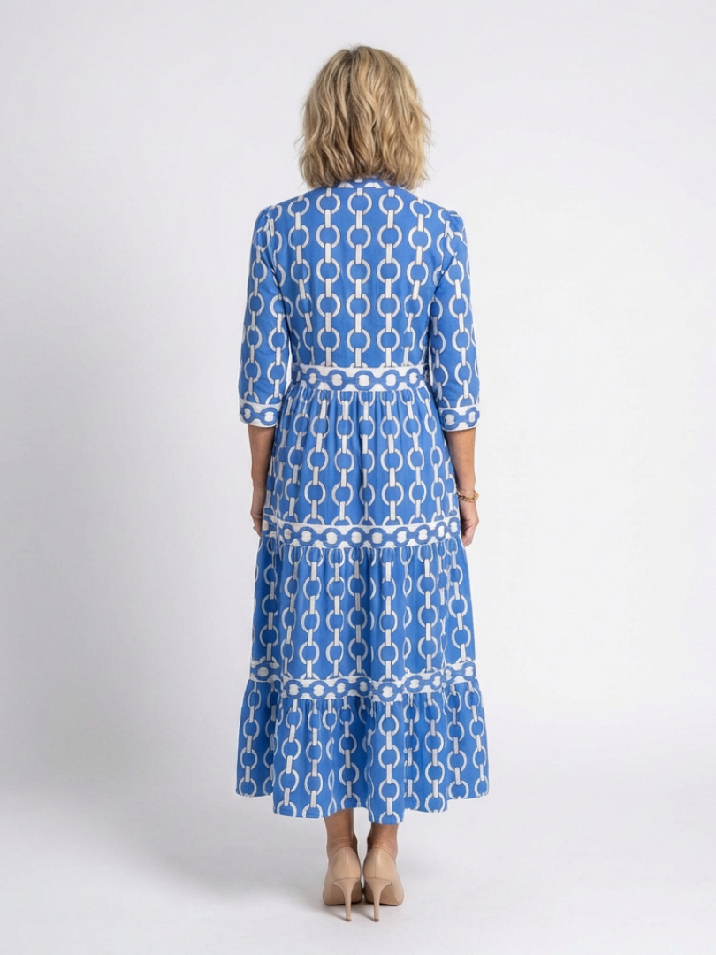 Ysolde - Three Quarter Sleeve Chain Pattern Midi Dress