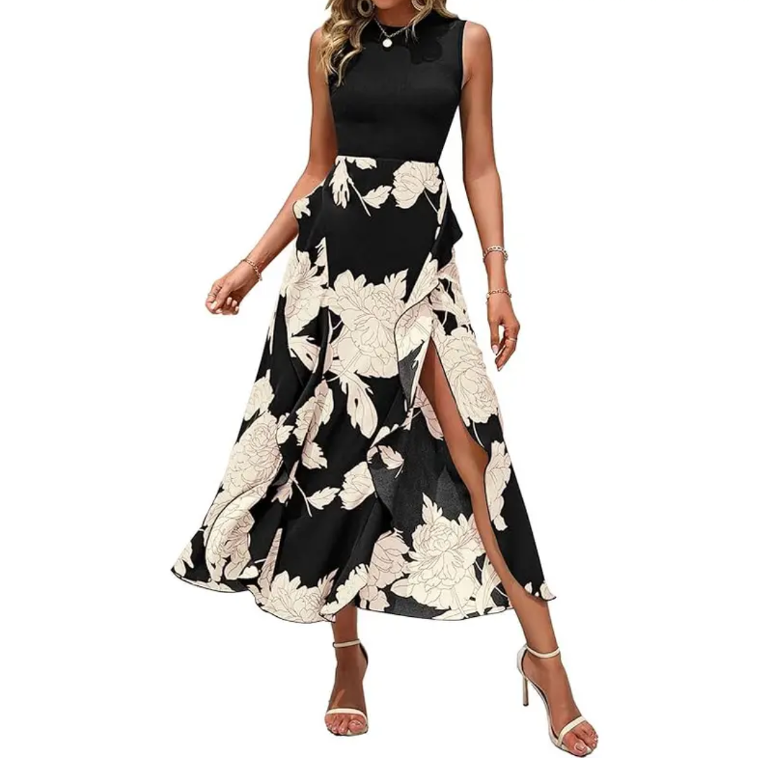 LOTTIE™ – Boho Floral Ruffle Midi Dress