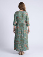 Marina - Floral V Neck Three Quarter Sleeve Maxi Dress