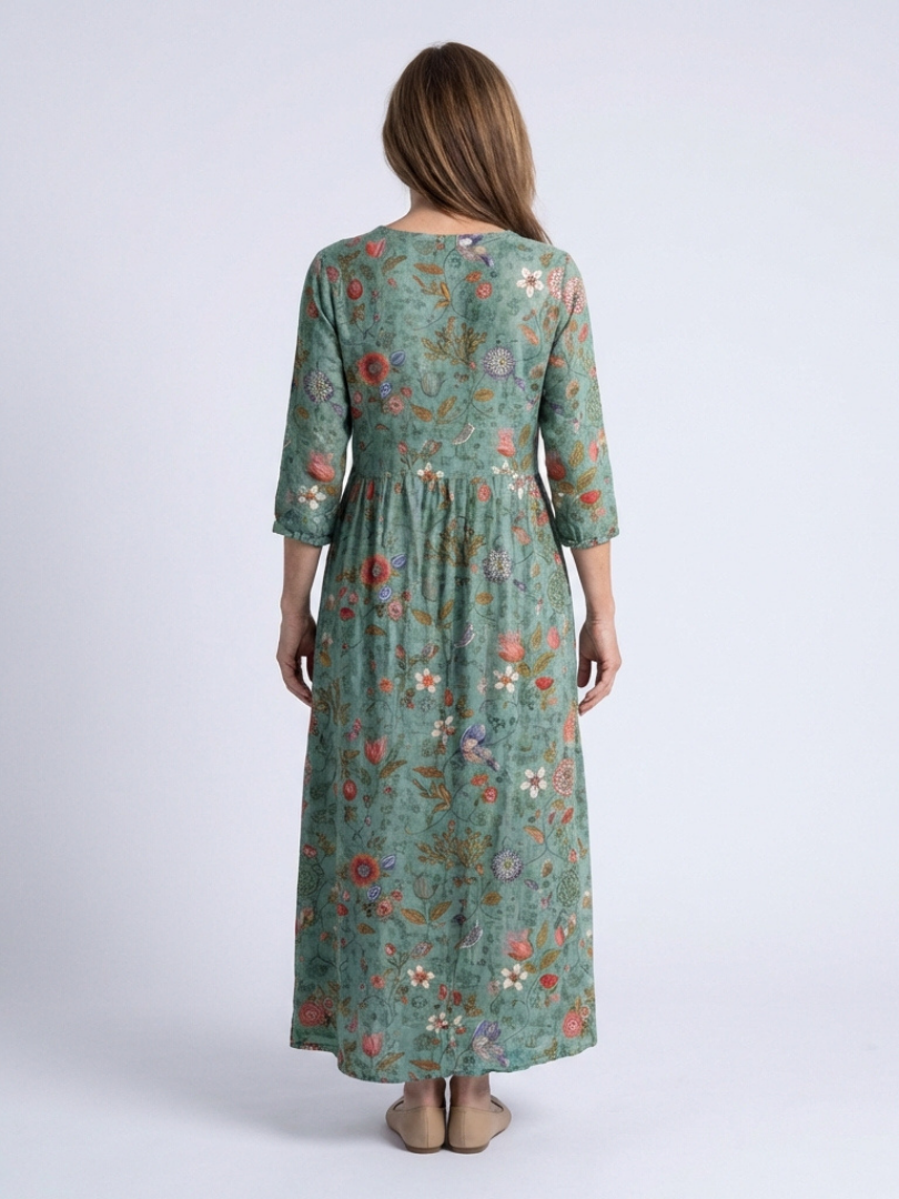Marina - Floral V Neck Three Quarter Sleeve Maxi Dress