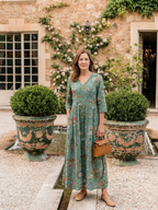 Marina - Floral V Neck Three Quarter Sleeve Maxi Dress