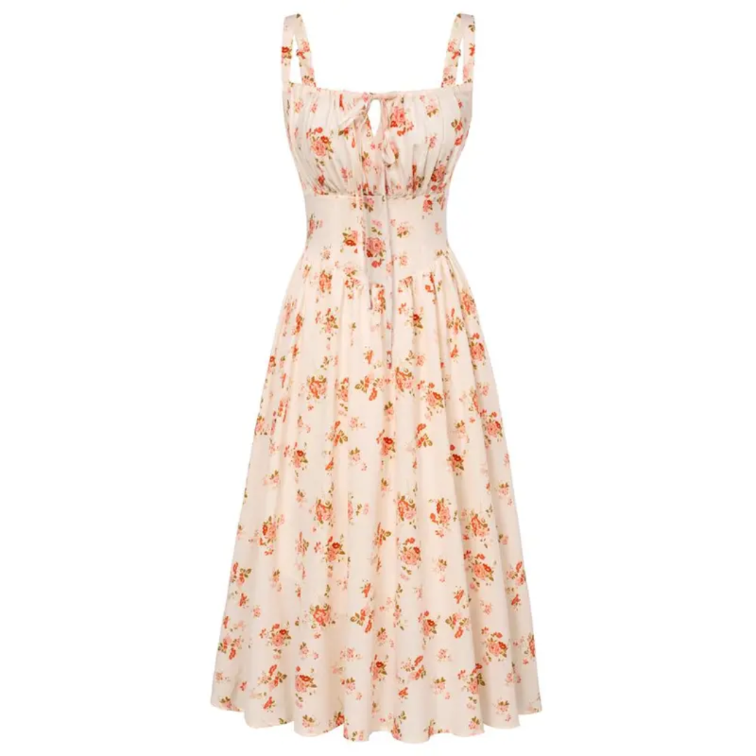 MAREN™ – Floral Print Tie-Waist Midi Dress