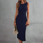 ORIANA™ – Chic Sleeveless Crewneck Side-Slit Midi Dress