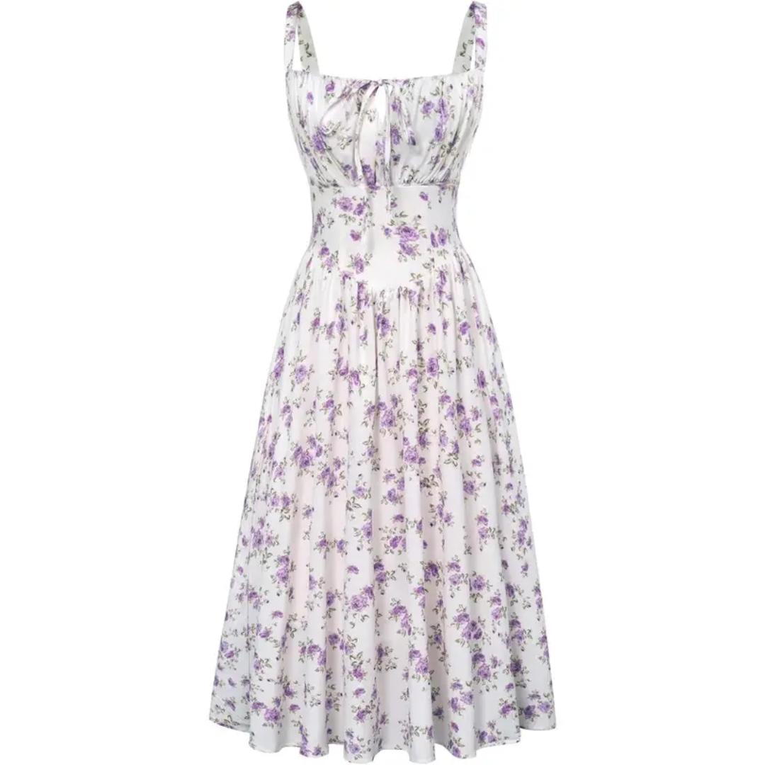 MAREN™ – Floral Print Tie-Waist Midi Dress
