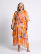Calista - Sheer Layered V Neck Tie Waist Maxi Dress