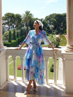 Calista - Sheer Layered V Neck Tie Waist Maxi Dress