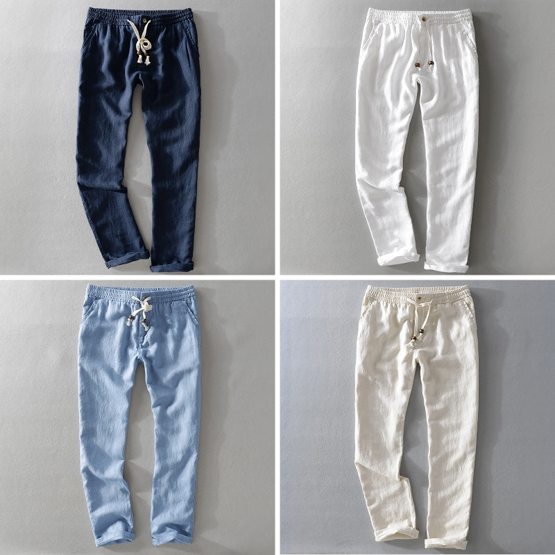 Harrington 100% Linen Trousers with Easy Waist Comfort