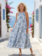 Isadora | Sleeveless High Neck Tiered Midi Dress