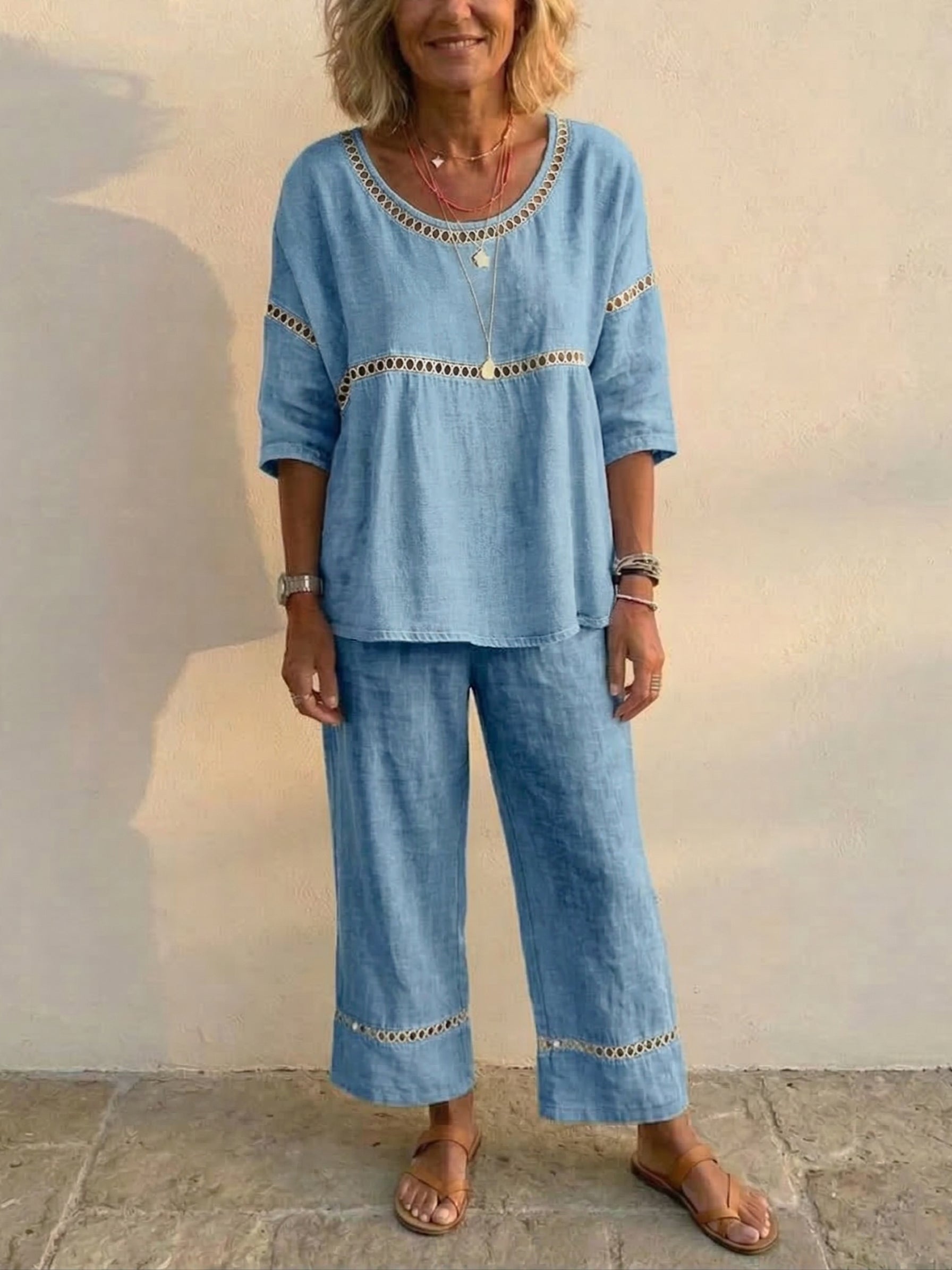 Vintage Casual Women's Linen Set with Loose Fit, Comprising Two Pieces